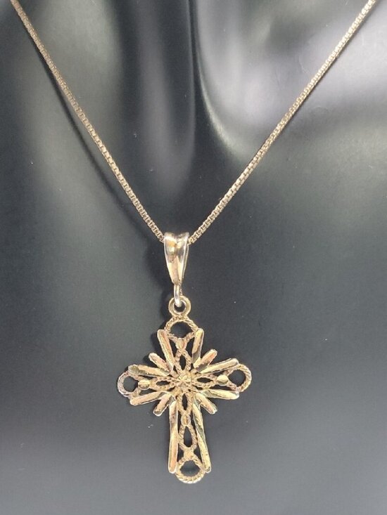 Danecraft Jewelry - Danecraft Sterling Silver Vermeil Diamond-Cut Cross Pendant Necklace RJ 925 18"
